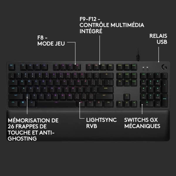 Logitech G - Gaming Tangentbord - G513 Mekanisk - LIGHTSYNC RGB med GX Brown switchar - Kol