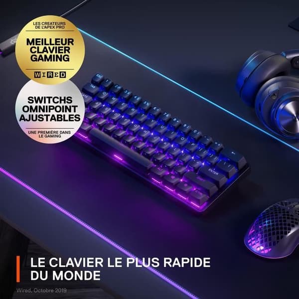 Speltangentbord - AZERTY - STEELSERIES - Apex Pro Mini Wireless FR - Utan numerisk knappsats - Bakgrundsbelyst - Svart