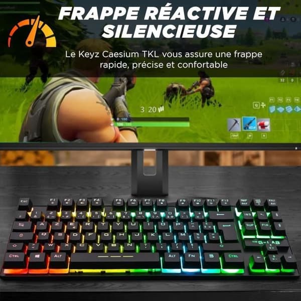 Speltangentbord - AZERTY - THE G-LAB - Keyz CAESIUM-TKL - Utan numerisk knappsats - Bakgrundsbelyst - Svart