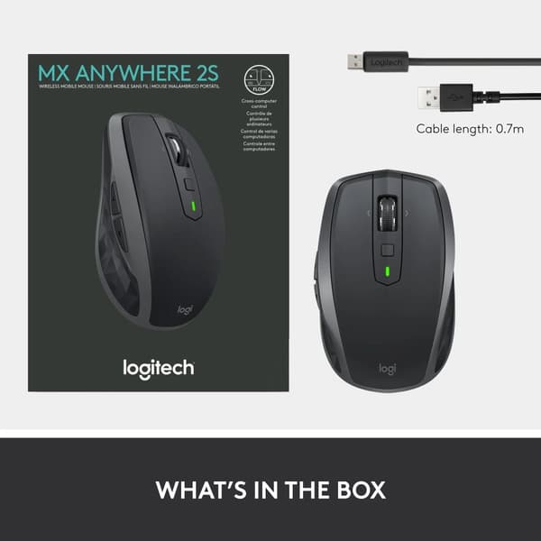 Logitech MX Anywhere 2S - Mus - laser - 7 knapper - trådløs - 2.4 GHz, Bluetooth - grafitt