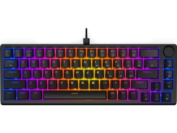 KRUX ATAX 65% PRO RGB, Koblet med ledninger (ikke trådløs), USB, Mekanisk nøkkelbryter, QWERTY, RGB LED, Sort Sort