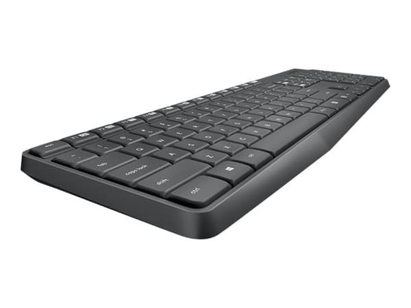 Logitech MK235, Täysikokoinen (100 %), Langaton, USB, QWERTY, Harmaa, Sisältää hiiren