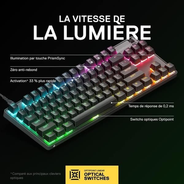 Speltangentbord - AZERTY - STEELSERIES - Apex 9 TKL FR - Utan numerisk knappsats - Bakgrundsbelyst - Svart