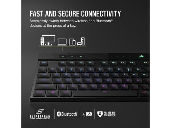CORSAIR Gaming K100 AIR RGB - Tangentbord - ultratunn - backlit - trådlös - USB, 2.4 GHz, Bluetooth 4.2 - Nordisk - tangentbrytare: CHERRY MX Ultra L