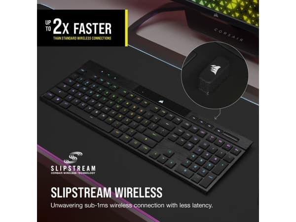 CORSAIR Gaming K100 AIR RGB - Tangentbord - ultratunn - backlit - trådlös - USB, 2.4 GHz, Bluetooth 4.2 - Nordisk - tangentbrytare: CHERRY MX Ultra L