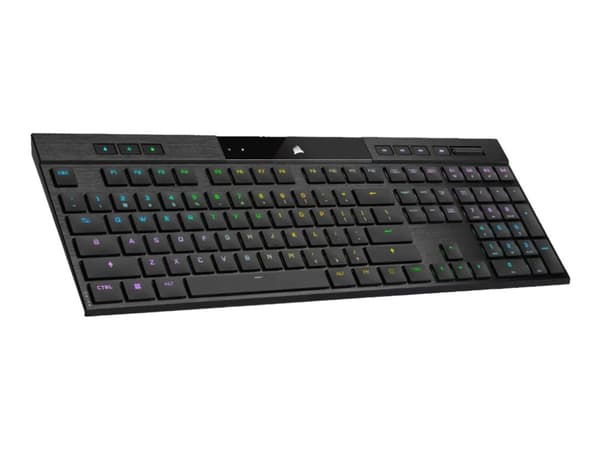 Corsair K100 AIR, Täysikokoinen (100 %), USB + RF Wireless + Bluetooth, Mekaaninen, QWERTY, RGB LED, Musta musta