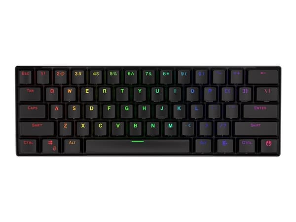 Endorfy Thock Compact - Tangentbord - 60% - bakgrundsbelyst - trådlös - USB, Bluetooth, 2.4 GHz - tangentbrytare: Kailh Box Red - svart - detaljhande Svart