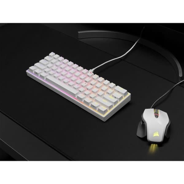 Mekaniskt speltangentbord - CORSAIR - K65 RGB Mini 60% - Kompakt storlek - RGB - CHERRY MX Röd - Vit - (CH-9194110-FR)