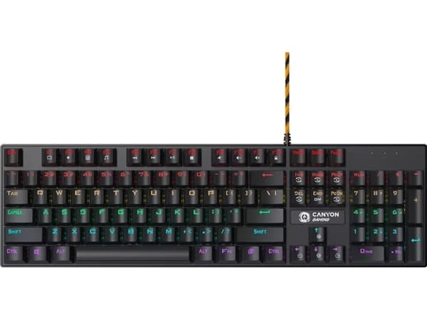 Canyon Wired black Mechanical keyboard With colorful lighting system104PCS rainbow backlight LED,also can custmized backlight,1.8M braided cable leng