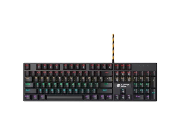 Canyon Wired black Mechanical keyboard With colorful lighting system104PCS rainbow backlight LED,also can custmized backlight,1.8M braided cable leng Svart