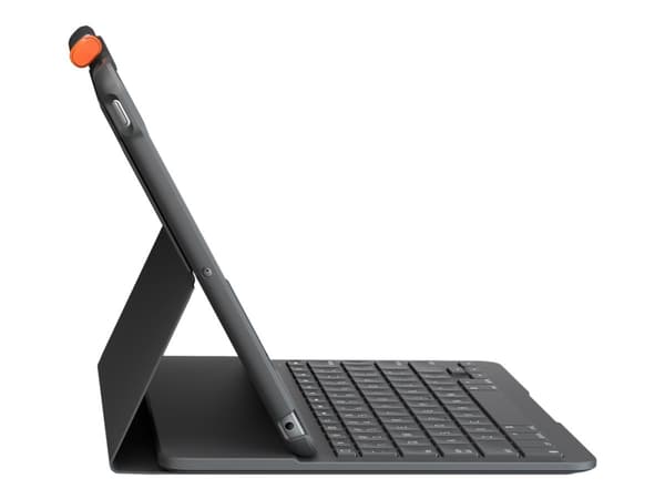 Logitech Slim Folio - Tangentbord och foliefodral - trådlös - Bluetooth LE - QWERTY - nordiskt (danska/finska/norska/svenska) - oxford-grå - för Appl