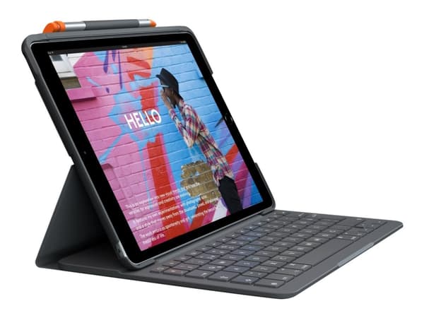 Logitech Slim Folio - Tangentbord och foliefodral - trådlös - Bluetooth LE - QWERTY - nordiskt (danska/finska/norska/svenska) - oxford-grå - för Appl