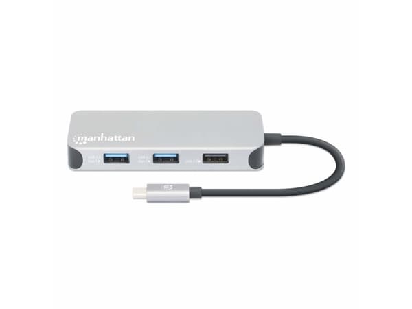 Manhattan 130615, Langallinen, USB 3.2 Gen 1 (3.1 Gen 1) Type-C, 100 W, 10,100,1000 Mbit/s, Alumiini, MicroSD (TransFlash)