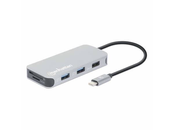 Manhattan 130615, Langallinen, USB 3.2 Gen 1 (3.1 Gen 1) Type-C, 100 W, 10,100,1000 Mbit/s, Alumiini, MicroSD (TransFlash)