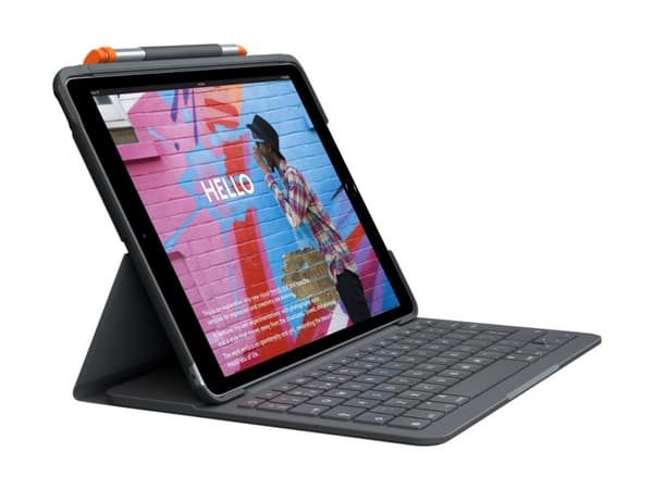 Logitech Slim Folio - Tastatur og folioveske - trådløs - Bluetooth LE - QWERTY - Storbritannia - Oxford-grå - for Apple 10.9-inch iPad (10. generasjo