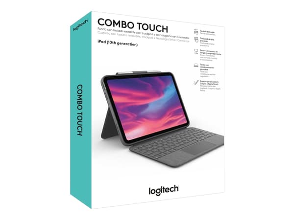 Logitech Combo Touch, iPad (10th gen) Model: A2696, A2757, A2777, Harmaa, Oxford Grey, Naarmuuntumisenkestävä, Spill-resistant