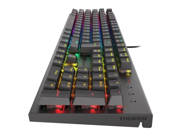 PELINÄPPÄIMISTÖ GENESIS THOR 303 MUSTA US RGB TAUSTAVALAISTUS MEKAANINEN PUNAINEN KYTKIN HOT SWAP