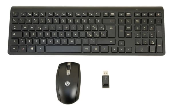 HP 697352-031, Trådlös, RF Trådlös, Mekaniska tangentbrytare, QWERTY, Svart, Mus inkluderad