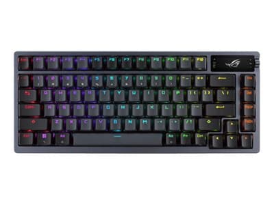ASUS ROG Azoth - Tastatur - 75%, driftsutskiftbar - med OLED display - backlit - trådløs - USB, 2.4 GHz, Bluetooth 5.1 - tastsvitsj: ROG NX - lagerme Sort