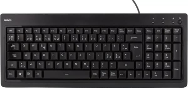 DELTACO tangentbord med bakgrundsbelysning, USB, blått ljus, svart (TB-234)