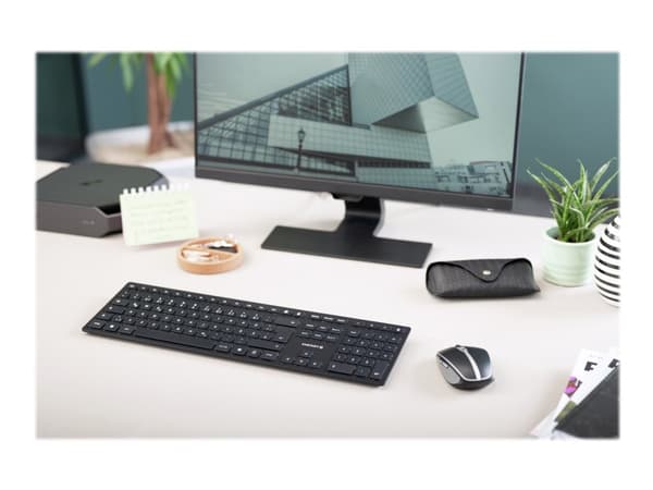 CHERRY KW 9100 SLIM - Tangentbord - trådlös - 2.4 GHz, Bluetooth 4.0 - QWERTY - brittisk - tangentbrytare: CHERRY SX - svart, silver