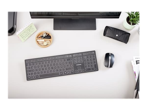 CHERRY KW 9100 SLIM - Tangentbord - trådlös - 2.4 GHz, Bluetooth 4.0 - QWERTY - brittisk - tangentbrytare: CHERRY SX - svart, silver