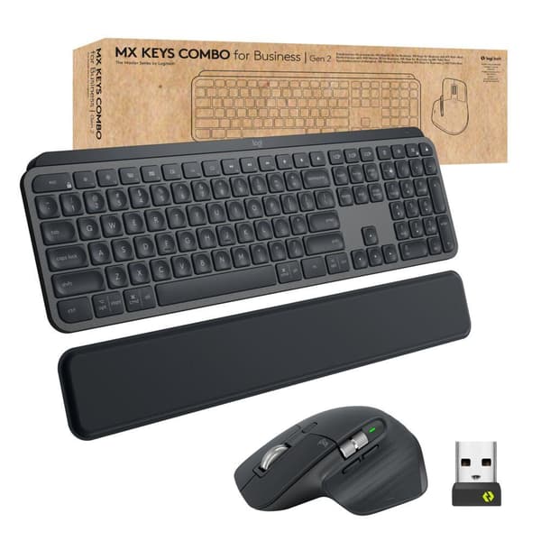 Logitech MX Keys Combo for Business - Tastatur og mus sæt - baggrundsbelyst - trådløs - Bluetooth LE - QWERTY - Spansk - Europa - Grafit (920-010930)