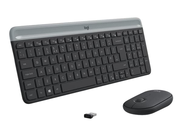 Logitech Slim Wireless Combo MK470 - Tastatur- og mussett - trådløs - 2.4 GHz - QWERTY - Storbritannia - grafitt