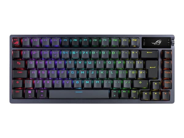 ASUS ROG Azoth - Tangentbord - 75 % med hot-swap - med OLED-display - backlit - trådlös - USB, 2.4 GHz, Bluetooth 5.1 - QWERTY - amerikansk - tangent