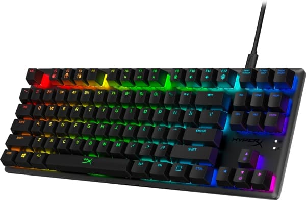 HyperX Alloy Origins Core – mekaniskt gamingtangentbord – HX Blue (US-layout), 80%, Kabel, USB, Mekaniska tangentbrytare, RGB LED, Svart