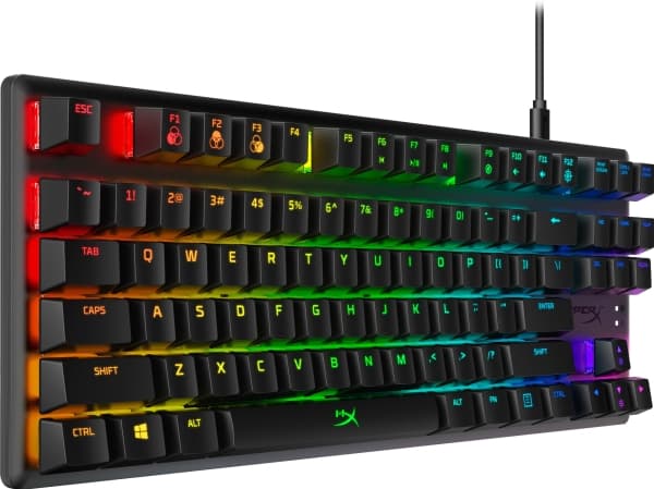 HyperX Alloy Origins Core – mekaniskt gamingtangentbord – HX Blue (US-layout), 80%, Kabel, USB, Mekaniska tangentbrytare, RGB LED, Svart