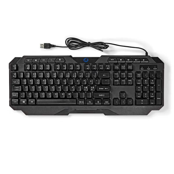 Nedis Pelinäppäimistö Langallinen | USB Type-A | Kalvonäppäiminä | LED | QWERTY | ND Näppäinasettelu | USB Virta | Virtakaapelin pituus: 1.30 m | Mult