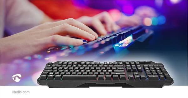 Nedis Pelinäppäimistö Langallinen | USB Type-A | Kalvonäppäiminä | LED | QWERTY | ND Näppäinasettelu | USB Virta | Virtakaapelin pituus: 1.30 m | Mult