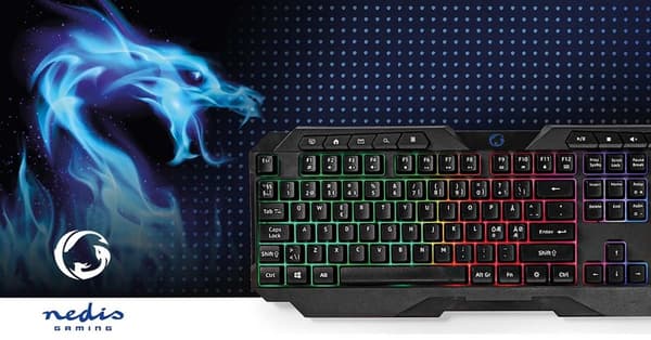 Nedis Pelinäppäimistö Langallinen | USB Type-A | Kalvonäppäiminä | LED | QWERTY | ND Näppäinasettelu | USB Virta | Virtakaapelin pituus: 1.30 m | Mult