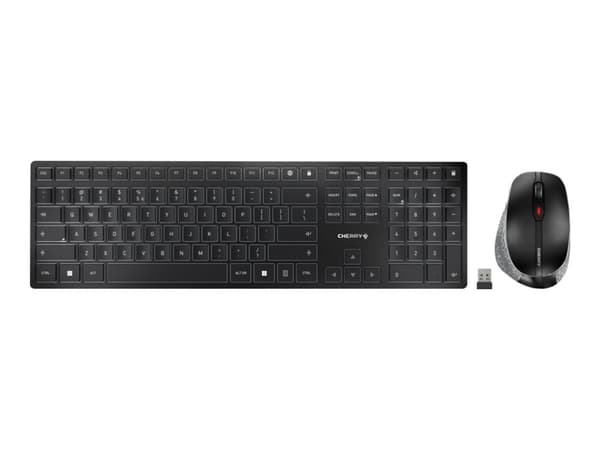 CHERRY DW 9500 SLIM - Sats med tangentbord och mus - trådlös - 2.4 GHz, Bluetooth 4.0 - AZERTY - belgisk - tangentbrytare: CHERRY SX - grå, svart - p