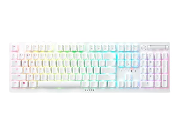 Razer DeathStalker V2 Pro, Täysikokoinen (100 %), USB + RF Wireless + Bluetooth, Optinen näppäinkytkin, QWERTY, RGB LED, Valkoinen Valkoinen