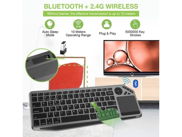 Techly ICTB9801TB, Trådlös, Trådlös RF + Bluetooth, Saxbrytare, QWERTY, RGB LED, Svart