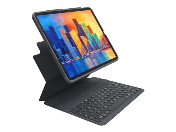 ZAGG Pro Keys - Tastatur og folioveske - bakgrunnsbelyst - Bluetooth - Storbritannia - koksgrå tastatur, koksgrå boks - for Apple 12.9-inch iPad Pro