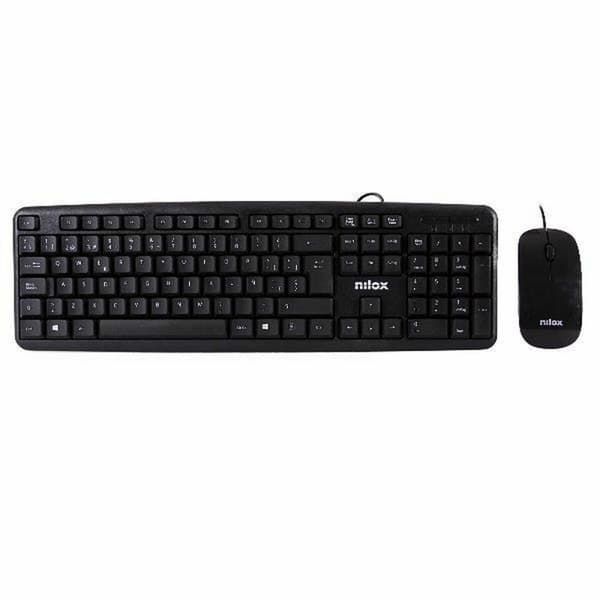 Tangentbord och Mus Nilox COMBO USB NILOX - TECLADO + RATÓN FLAT Svart Qwerty Spanska QWERTY Svart