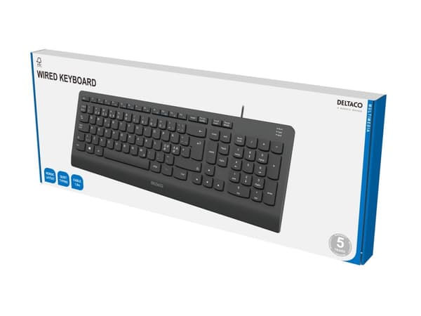 DELTACO TB-803 - Tastatur - tyst låg profil - full storlek - USB - QWERTY - Nordisk - sortera