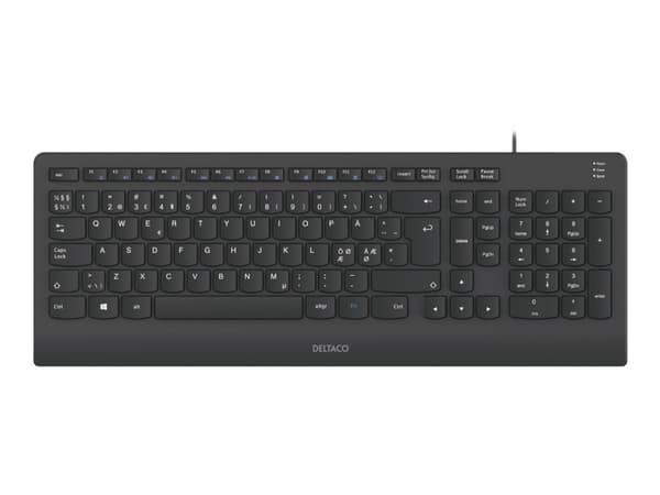DELTACO TB-803 - Tastatur - tyst låg profil - full storlek - USB - QWERTY - Nordisk - sortera