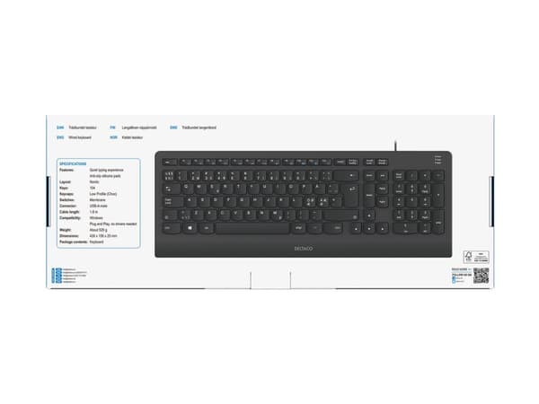 DELTACO TB-803 - Tastatur - tyst låg profil - full storlek - USB - QWERTY - Nordisk - sortera