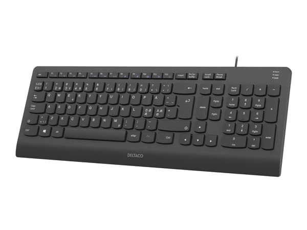 DELTACO TB-803 - Tastatur - tyst låg profil - full storlek - USB - QWERTY - Nordisk - sortera