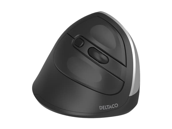 DELTACO MS-815 - Vertikal mus - ergonomisk - silent, 1000-1600 dpi - 4 knappar - trådlös - 2.4 GHz - trådlös USB-mottagare - svart - hängande låda