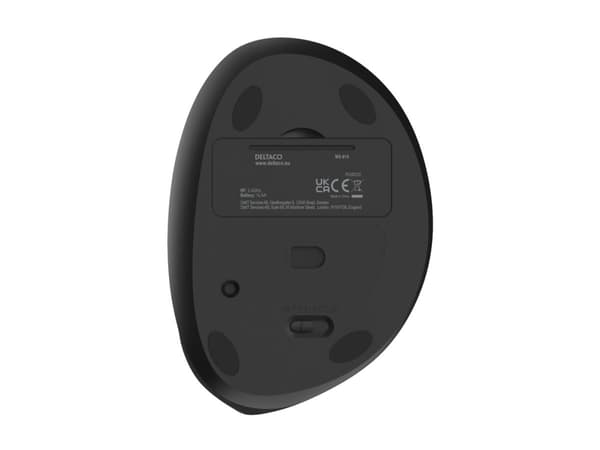 DELTACO MS-815 - Vertikal mus - ergonomisk - silent, 1000-1600 dpi - 4 knappar - trådlös - 2.4 GHz - trådlös USB-mottagare - svart - hängande låda