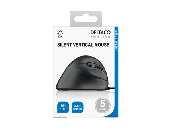 Silent Wired Vertical Mouse, 4 buttons, 1000-1600 DPI,black