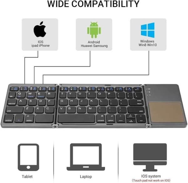 Trådløst Sammenklappeligt Bluetooth Tastatur Indbygget Touchpad