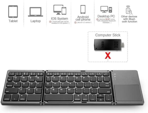 Trådløst Sammenklappeligt Bluetooth Tastatur Indbygget Touchpad