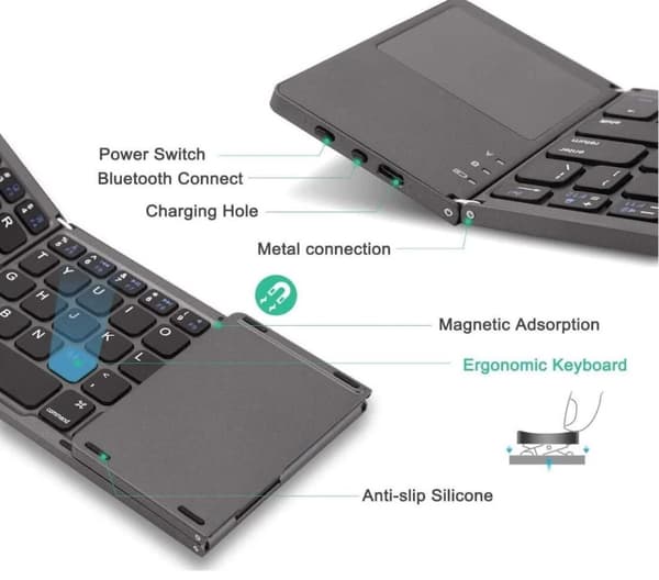 Trådløst Sammenklappeligt Bluetooth Tastatur Indbygget Touchpad