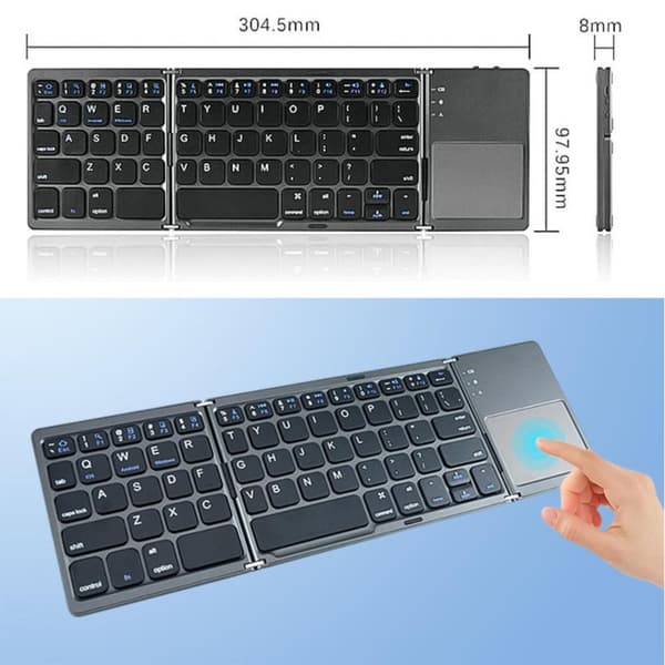 Trådløst Sammenklappeligt Bluetooth Tastatur Indbygget Touchpad